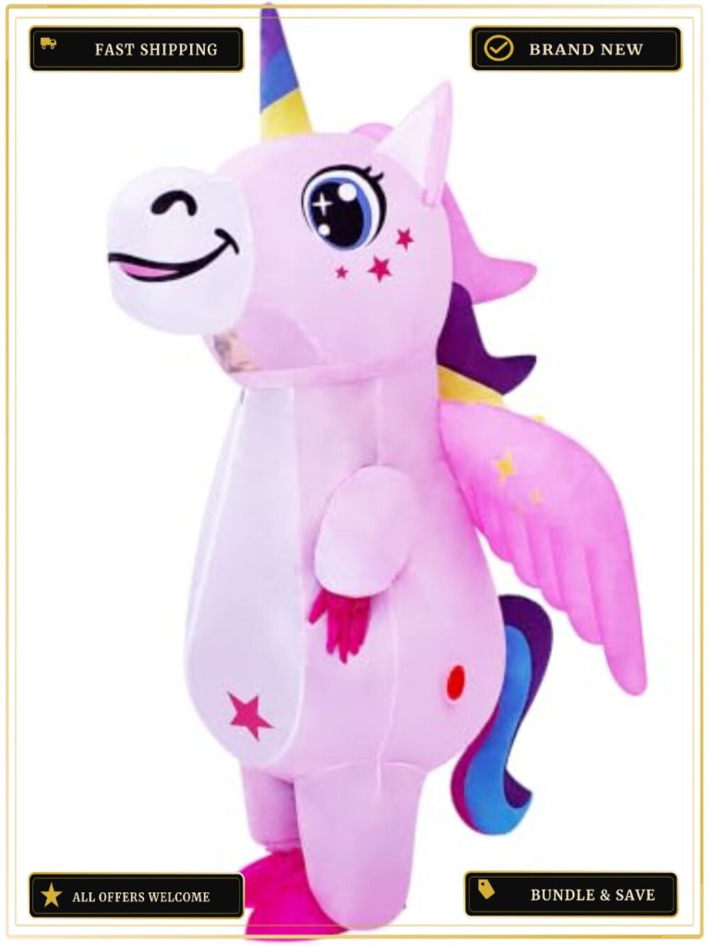 Adult Inflatable Unicorn Costume with Wings Halloween Cosplay One Size